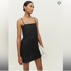 Reformation Aubree Linen Dress Black Mini Dress Tie Straps Neutral Size Small
